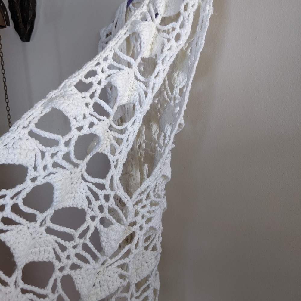 vintage Crochet White Hippie Vest Sweet! - Picture 4 of 4